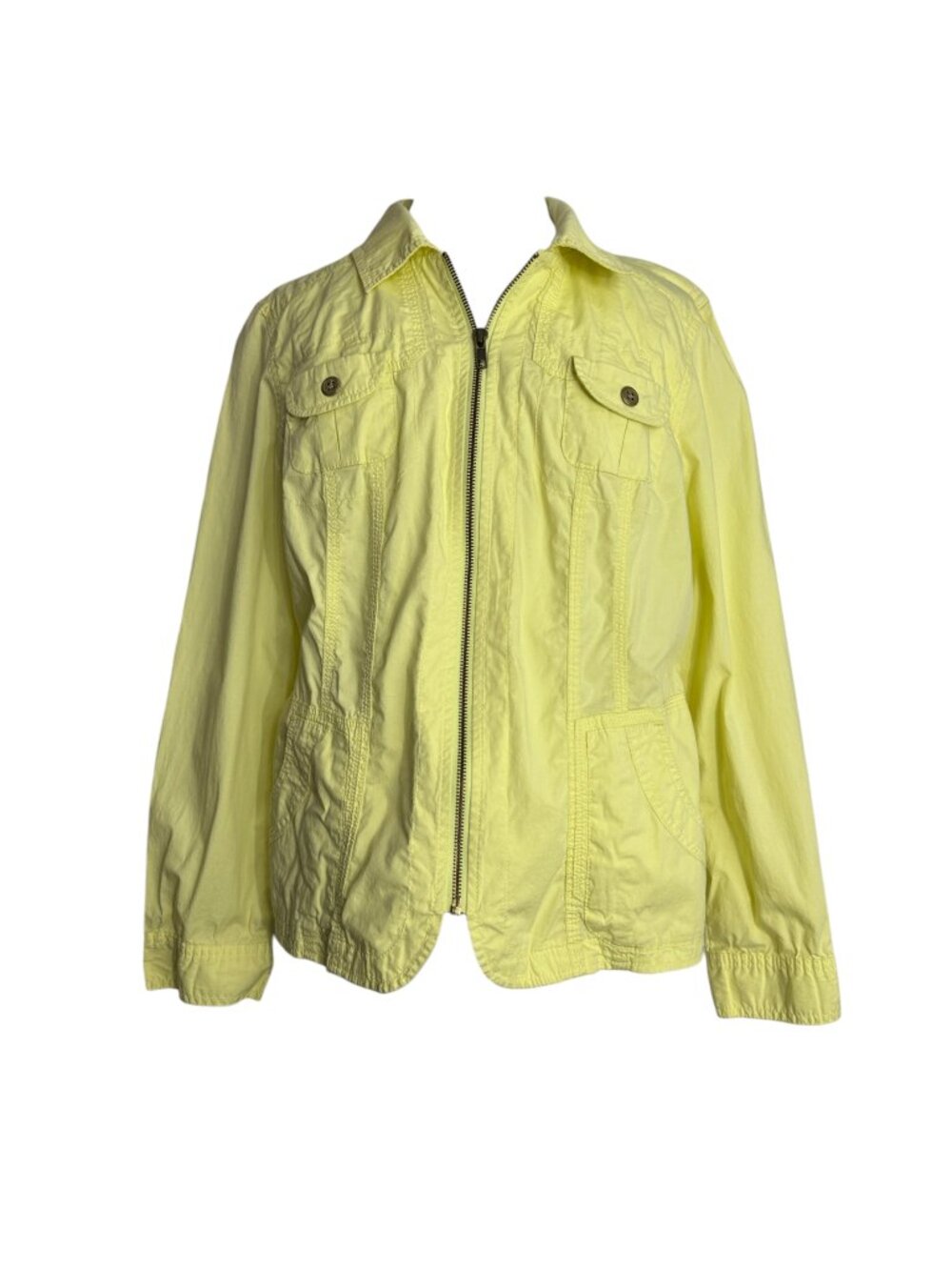 Chicos Yellow Zip Front Lightweight Jacket Size Medium Utility Safari